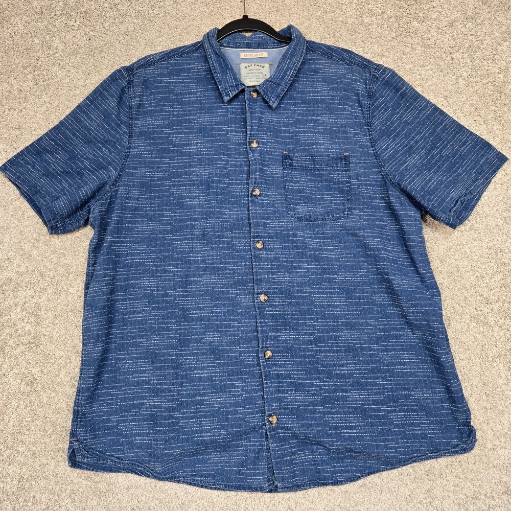Fat Face‎ Shirt Mens 2XL Indigo Blue Button Up Short Sleeve Regular Fit